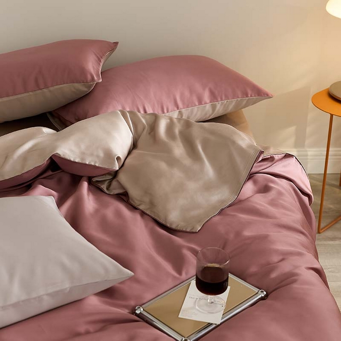 91家纺网 家纺一手货源 找家纺 咏绒家纺工厂店 2025新款60S奥地利兰精天丝轻奢系列（风格三） 野樱莓-芋泥灰