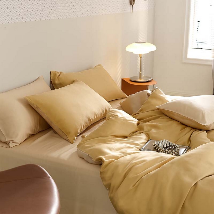 91家纺网 家纺一手货源 找家纺 咏绒家纺工厂店 2025新款60S奥地利兰精天丝轻奢系列（风格三） 芝士黄-沙茶色