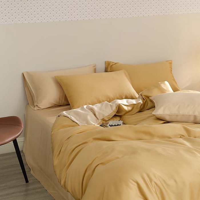 91家纺网 家纺一手货源 找家纺 咏绒家纺工厂店 2025新款60S奥地利兰精天丝轻奢系列（风格三） 芝士黄-沙茶色