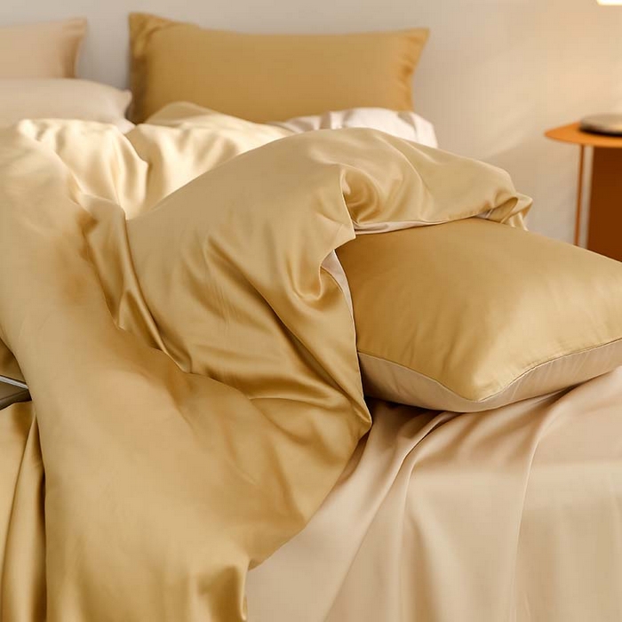 91家纺网 家纺一手货源 找家纺 咏绒家纺工厂店 2025新款60S奥地利兰精天丝轻奢系列（风格三） 芝士黄-沙茶色