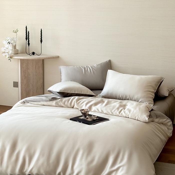 91家纺网 家纺一手货源 找家纺 咏绒家纺工厂店 2025新款60S奥地利兰精天丝轻奢系列（风格三） 乳蛋白-冷岩灰