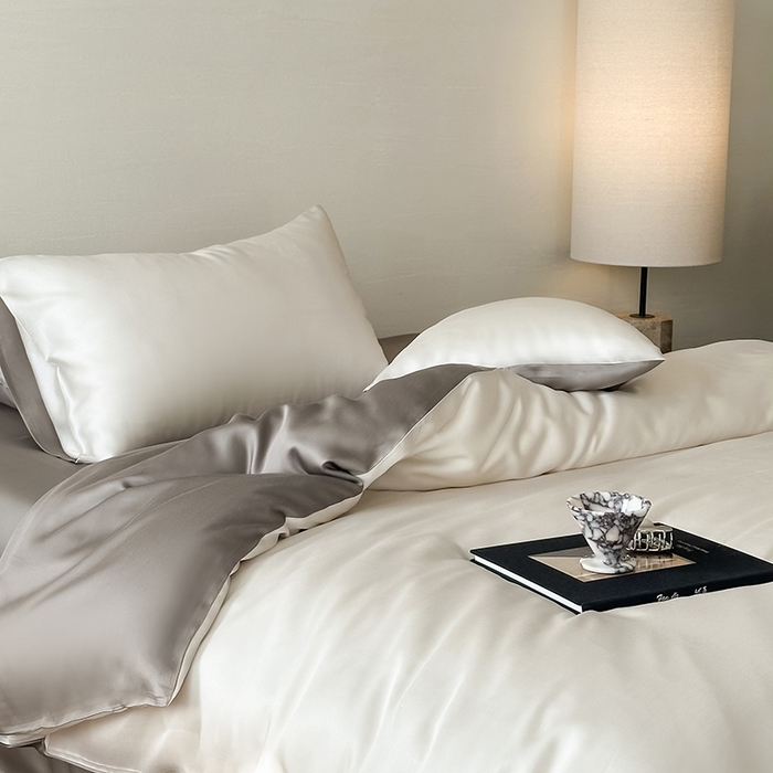 91家纺网 家纺一手货源 找家纺 咏绒家纺工厂店 2025新款60S奥地利兰精天丝轻奢系列（风格三） 乳蛋白-冷岩灰