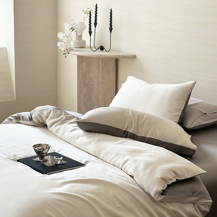 91家纺网 家纺一手货源 找家纺 咏绒家纺工厂店 2025新款60S奥地利兰精天丝轻奢系列（风格三） 乳蛋白-冷岩灰