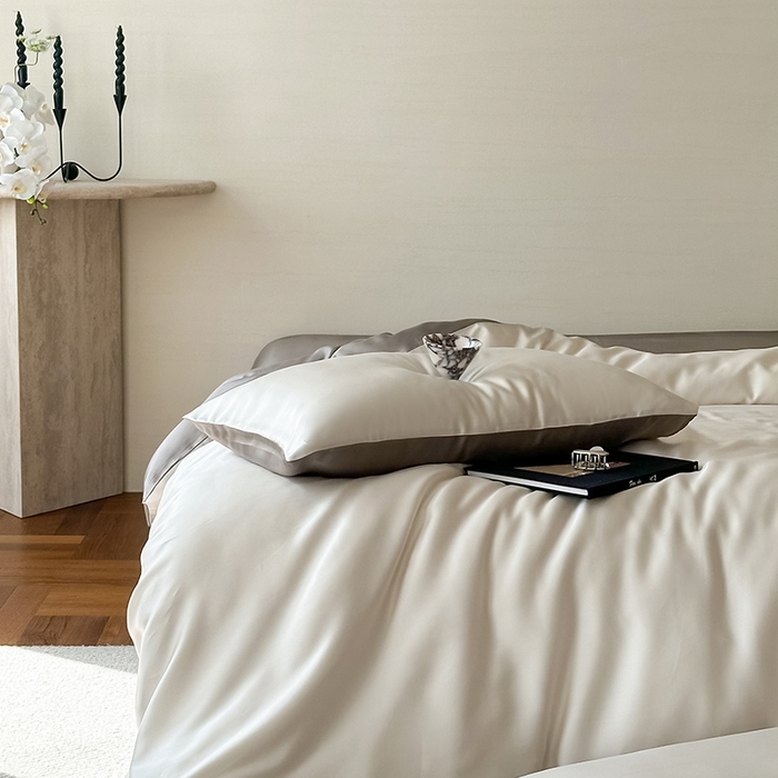 91家纺网 家纺一手货源 找家纺 咏绒家纺工厂店 2025新款60S奥地利兰精天丝轻奢系列（风格三） 乳蛋白-冷岩灰