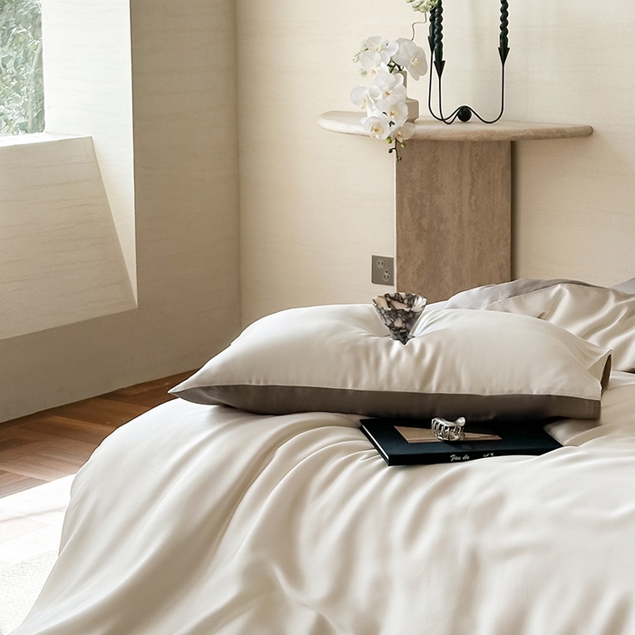 91家纺网 家纺一手货源 找家纺 咏绒家纺工厂店 2025新款60S奥地利兰精天丝轻奢系列（风格三） 乳蛋白-冷岩灰