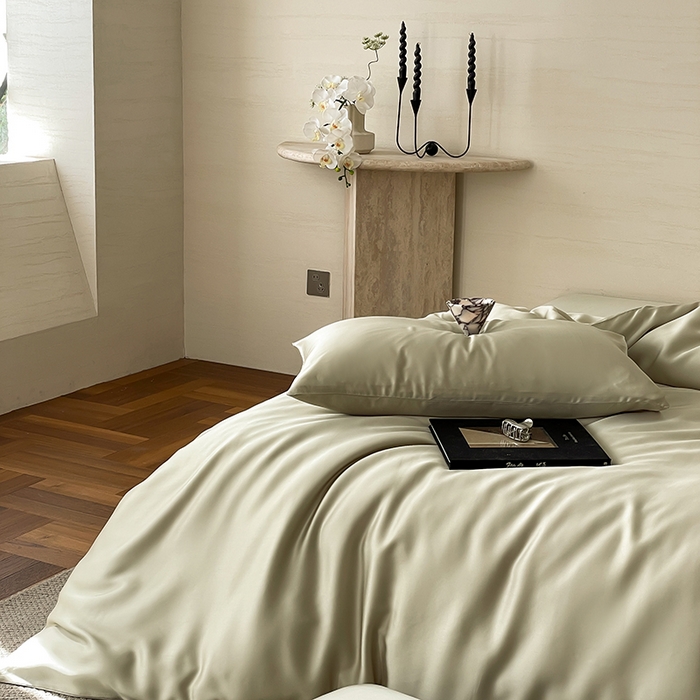 91家纺网 家纺一手货源 找家纺 咏绒家纺工厂店 2025新款60S奥地利兰精天丝轻奢系列（风格三） 烟轻绿