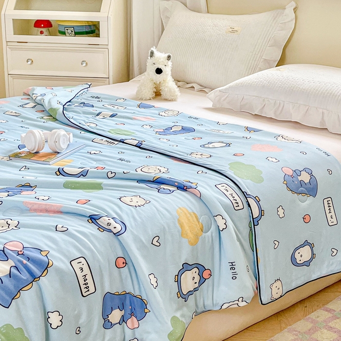 91家纺网 家纺一手货源 找家纺  （不断货 提供买家秀）2025年新款A类母婴级宝宝被子豆豆绒牛奶针织棉被子儿童豆豆被大豆被春秋被 云朵企鹅