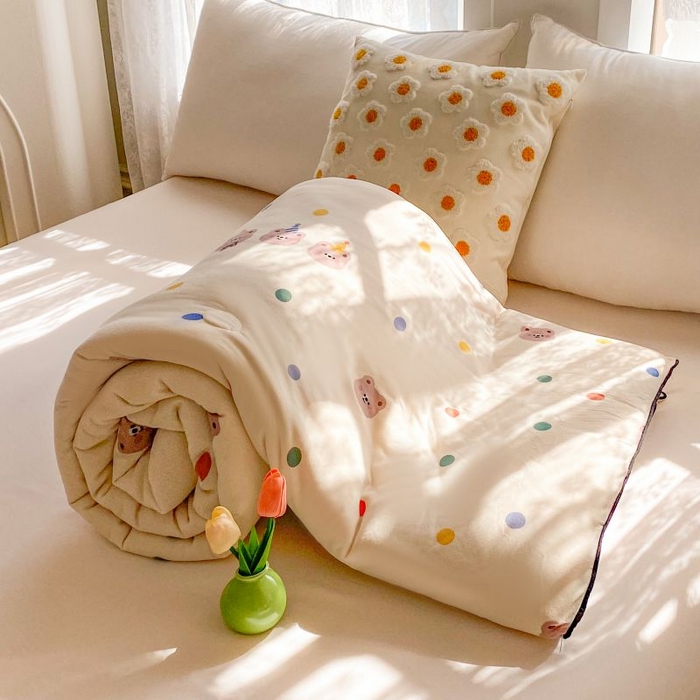 91家纺网 家纺一手货源 找家纺  （不断货 提供买家秀）2025年新款A类母婴级宝宝被子豆豆绒牛奶针织棉被子儿童豆豆被大豆被春秋被 波点小熊