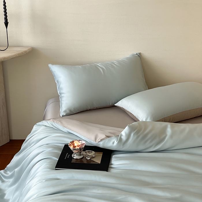 91家纺网 家纺一手货源 找家纺 咏绒家纺工厂店 2025新款60S奥地利兰精天丝轻奢系列（风格三） 映霜蓝-霜华银