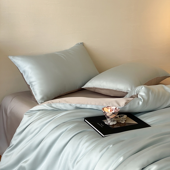 91家纺网 家纺一手货源 找家纺 咏绒家纺工厂店 2025新款60S奥地利兰精天丝轻奢系列（风格三） 映霜蓝-霜华银