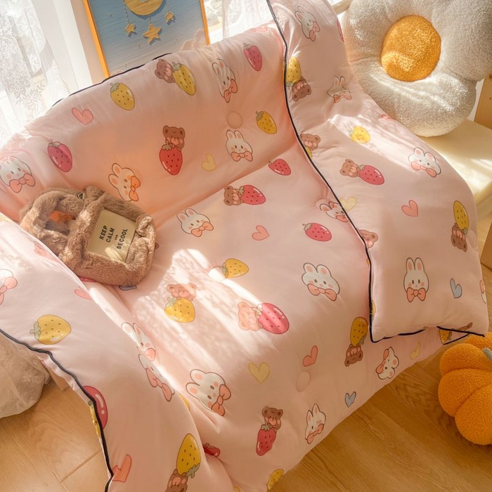 91家纺网 家纺一手货源 找家纺  （不断货 提供买家秀）2025年新款A类母婴级宝宝被子豆豆绒牛奶针织棉被子儿童豆豆被大豆被春秋被 草莓兔兔