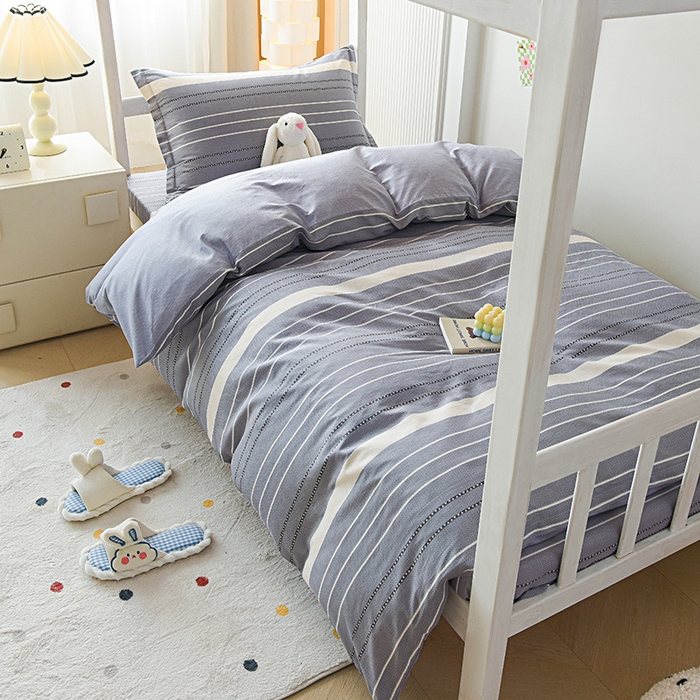 91家纺网 家纺一手货源 找家纺 天之爱 2025新款全棉纯棉印花三件套学生六件套 芬利莱-灰