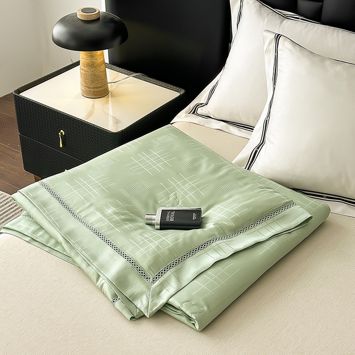 91家纺网 家纺一手货源 找家纺 蜜柚 2025新款卡伦50s莱赛尔天丝提花工艺夏被夏凉被空调被 卡伦绿