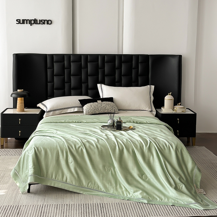 91家纺网 家纺一手货源 找家纺 蜜柚 2025新款卡伦50s莱赛尔天丝提花工艺夏被夏凉被空调被 卡伦绿