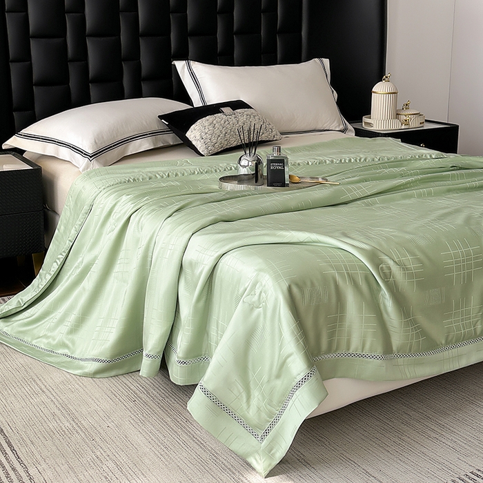 91家纺网 家纺一手货源 找家纺 蜜柚 2025新款卡伦50s莱赛尔天丝提花工艺夏被夏凉被空调被 卡伦绿