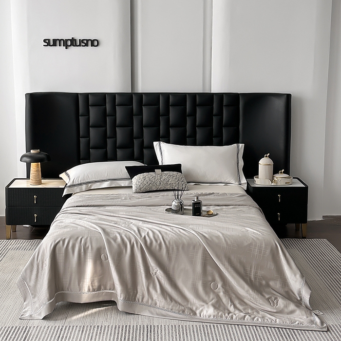 91家纺网 家纺一手货源 找家纺 蜜柚 2025新款卡伦50s莱赛尔天丝提花工艺夏被夏凉被空调被 卡伦灰