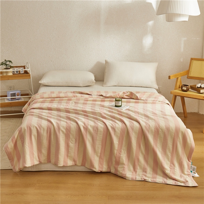 91家纺网 家纺一手货源 找家纺 蜜柚 2025春夏新品简韵A类全棉纯棉色织水洗提花夏被夏凉被空调被 简韵粉