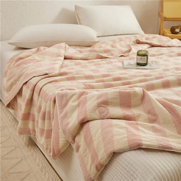 91家纺网 家纺一手货源 找家纺 蜜柚 2025春夏新品简韵A类全棉纯棉色织水洗提花夏被夏凉被空调被 简韵粉