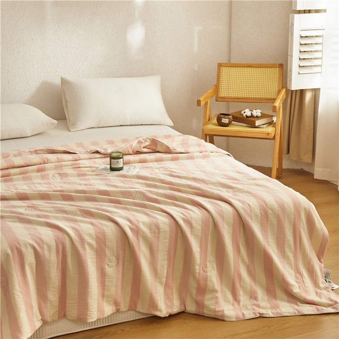 91家纺网 家纺一手货源 找家纺 蜜柚 2025春夏新品简韵A类全棉纯棉色织水洗提花夏被夏凉被空调被 简韵粉