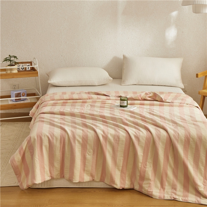 91家纺网 家纺一手货源 找家纺 蜜柚 2025春夏新品简韵A类全棉纯棉色织水洗提花夏被夏凉被空调被 简韵粉