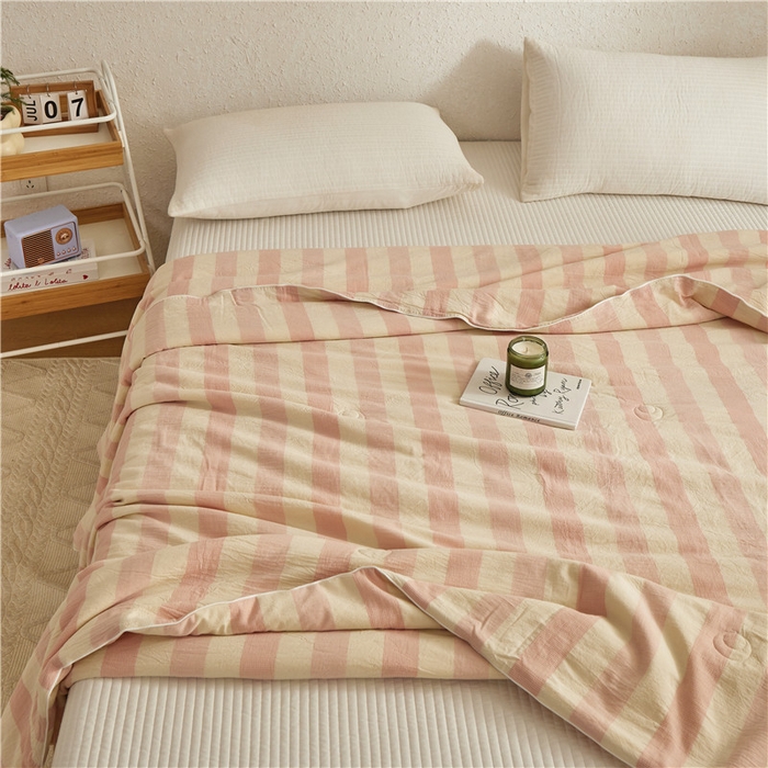 91家纺网 家纺一手货源 找家纺 蜜柚 2025春夏新品简韵A类全棉纯棉色织水洗提花夏被夏凉被空调被 简韵粉