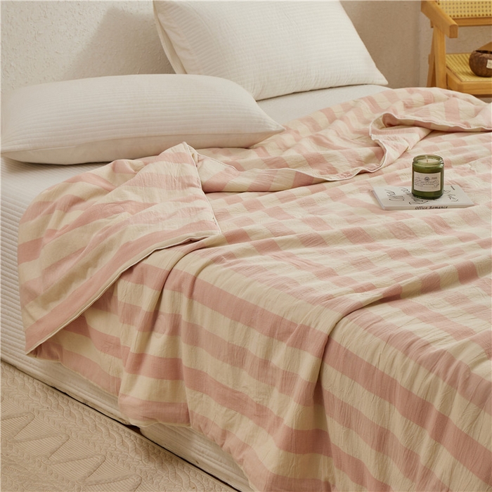 91家纺网 家纺一手货源 找家纺 蜜柚 2025春夏新品简韵A类全棉纯棉色织水洗提花夏被夏凉被空调被 简韵粉