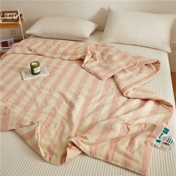 91家纺网 家纺一手货源 找家纺 蜜柚 2025春夏新品简韵A类全棉纯棉色织水洗提花夏被夏凉被空调被 简韵粉