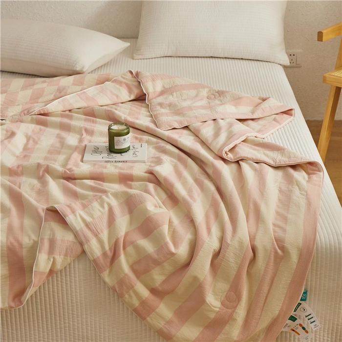 91家纺网 家纺一手货源 找家纺 蜜柚 2025春夏新品简韵A类全棉纯棉色织水洗提花夏被夏凉被空调被 简韵粉