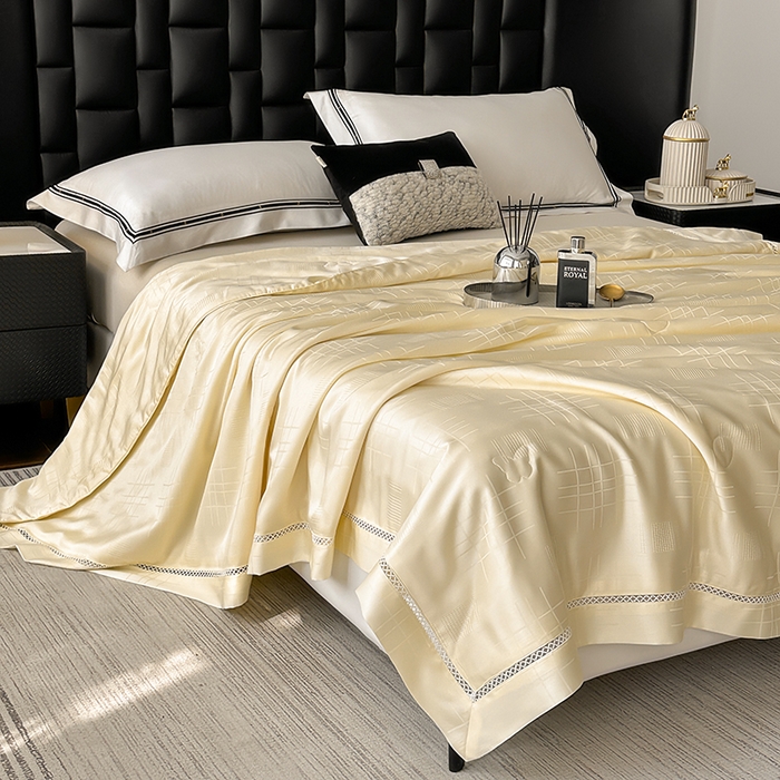 91家纺网 家纺一手货源 找家纺 蜜柚 2025新款卡伦50s莱赛尔天丝提花工艺夏被夏凉被空调被 卡伦米