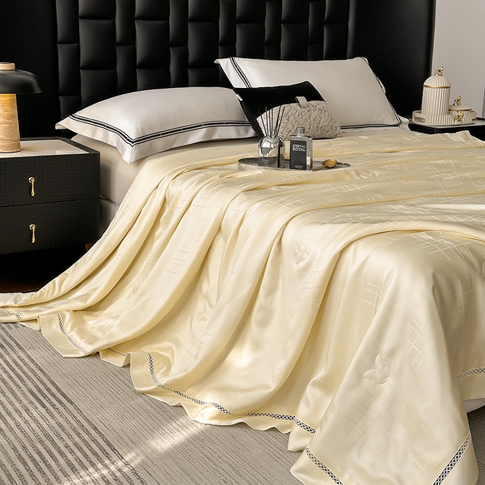 91家纺网 家纺一手货源 找家纺 蜜柚 2025新款卡伦50s莱赛尔天丝提花工艺夏被夏凉被空调被 卡伦米