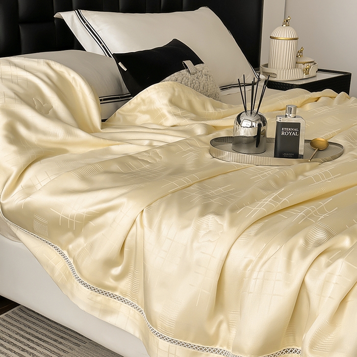 91家纺网 家纺一手货源 找家纺 蜜柚 2025新款卡伦50s莱赛尔天丝提花工艺夏被夏凉被空调被 卡伦米