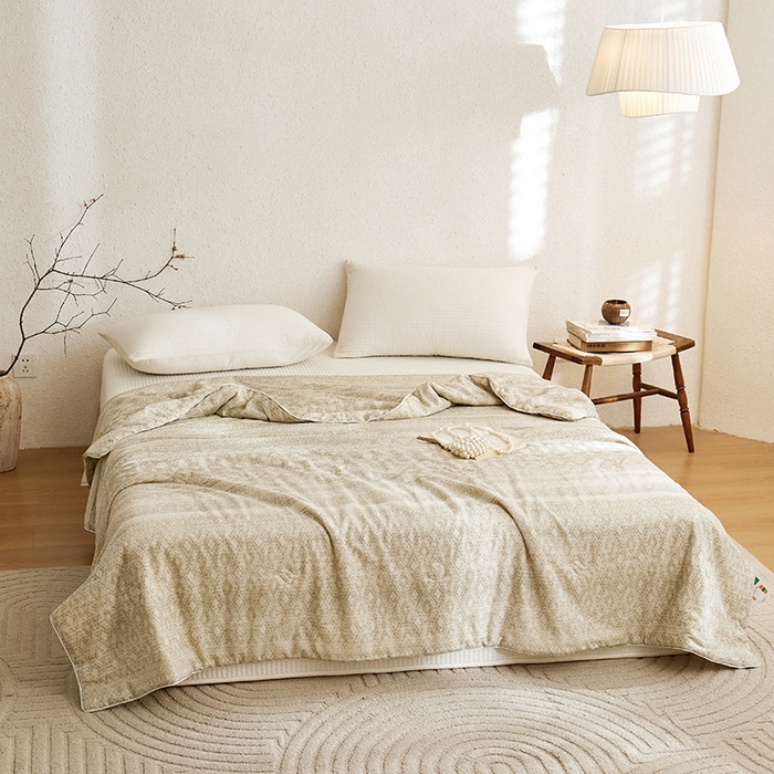 91家纺网 家纺一手货源 找家纺 蜜柚 2025新款赛瑞娜复古系列 A类全棉纯棉60支有氧双层纱复古夏被夏凉被空调被 千寻米