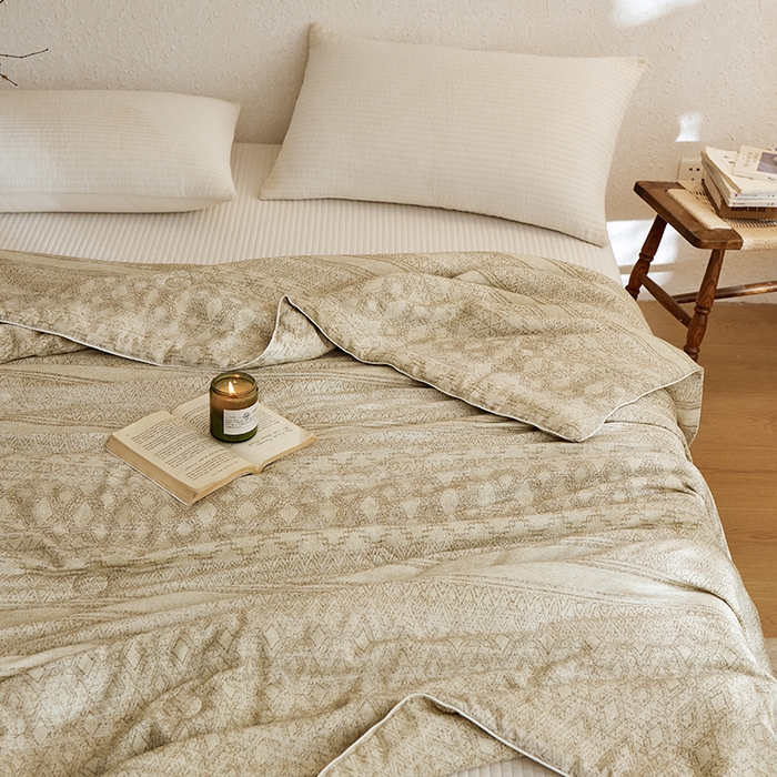 91家纺网 家纺一手货源 找家纺 蜜柚 2025新款赛瑞娜复古系列 A类全棉纯棉60支有氧双层纱复古夏被夏凉被空调被 千寻米