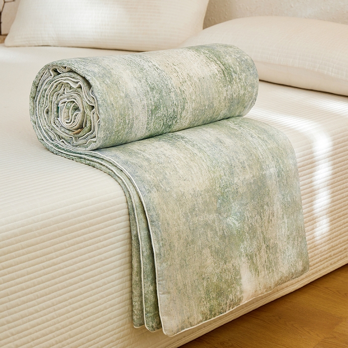 91家纺网 家纺一手货源 找家纺 蜜柚 2025新款赛瑞娜复古系列 A类全棉纯棉60支有氧双层纱复古夏被夏凉被空调被 约定绿