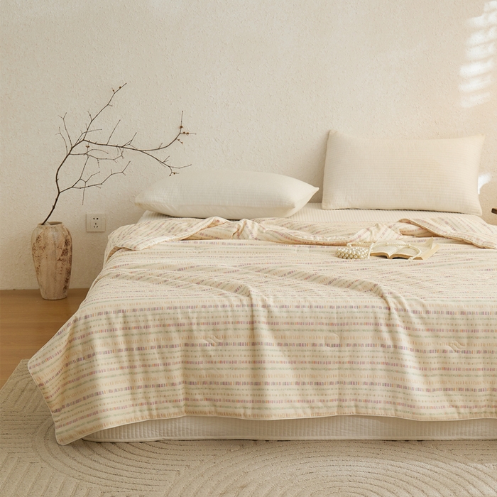 91家纺网 家纺一手货源 找家纺 蜜柚 2025新款赛瑞娜复古系列 A类全棉纯棉60支有氧双层纱复古夏被夏凉被空调被 炫彩