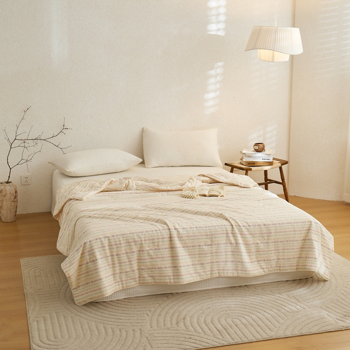 91家纺网 家纺一手货源 找家纺 蜜柚 2025新款赛瑞娜复古系列 A类全棉纯棉60支有氧双层纱复古夏被夏凉被空调被 炫彩