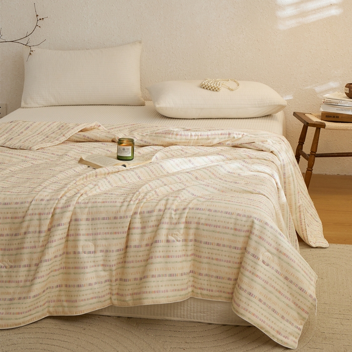 91家纺网 家纺一手货源 找家纺 蜜柚 2025新款赛瑞娜复古系列 A类全棉纯棉60支有氧双层纱复古夏被夏凉被空调被 炫彩