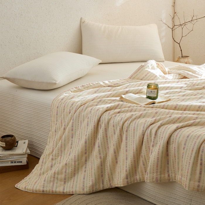 91家纺网 家纺一手货源 找家纺 蜜柚 2025新款赛瑞娜复古系列 A类全棉纯棉60支有氧双层纱复古夏被夏凉被空调被 炫彩