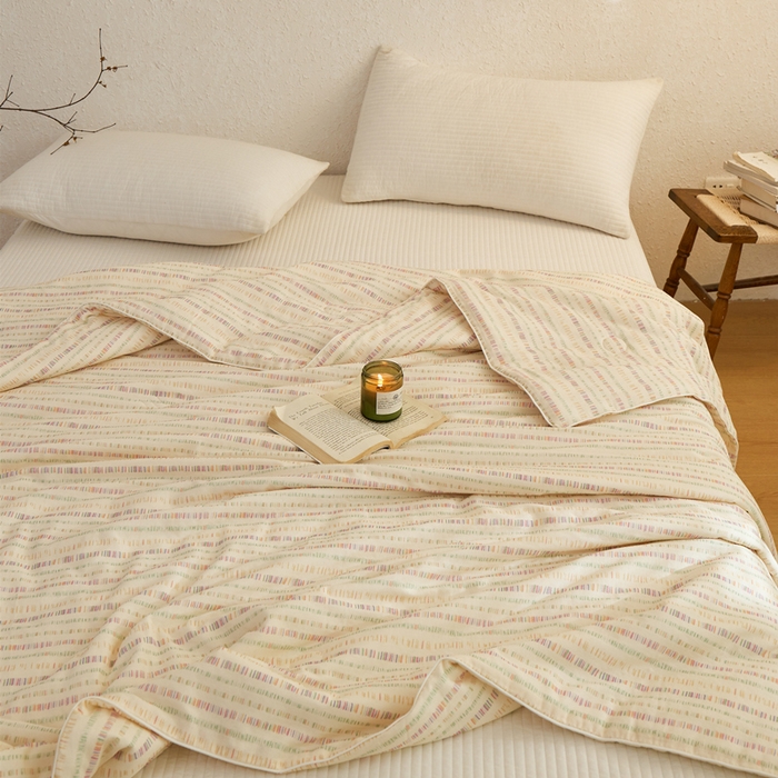 91家纺网 家纺一手货源 找家纺 蜜柚 2025新款赛瑞娜复古系列 A类全棉纯棉60支有氧双层纱复古夏被夏凉被空调被 炫彩