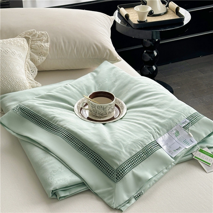 91家纺网 家纺一手货源 找家纺 蜜柚 2025新款维纳斯系列-LF奥地利兰精天丝大提花Naia夏被夏凉被空调被 维纳斯绿