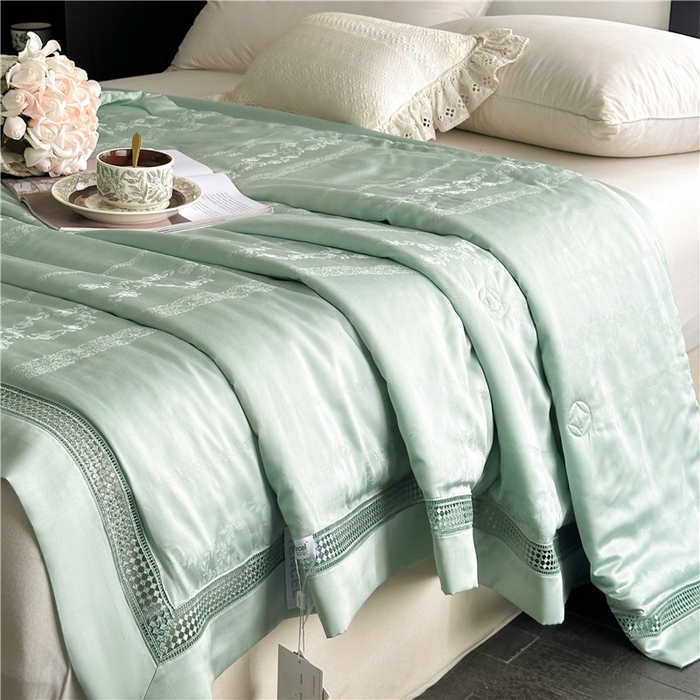 91家纺网 家纺一手货源 找家纺 蜜柚 2025新款维纳斯系列-LF奥地利兰精天丝大提花Naia夏被夏凉被空调被 维纳斯绿