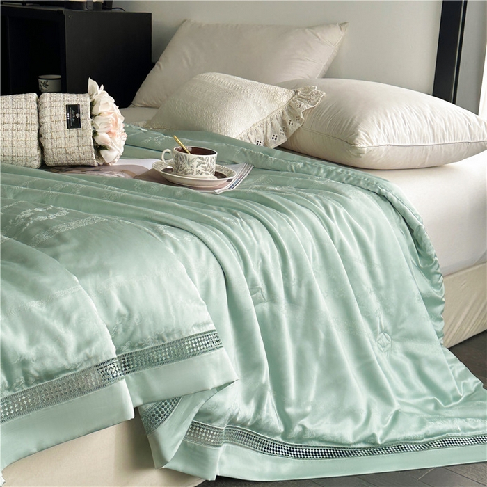 91家纺网 家纺一手货源 找家纺 蜜柚 2025新款维纳斯系列-LF奥地利兰精天丝大提花Naia夏被夏凉被空调被 维纳斯绿