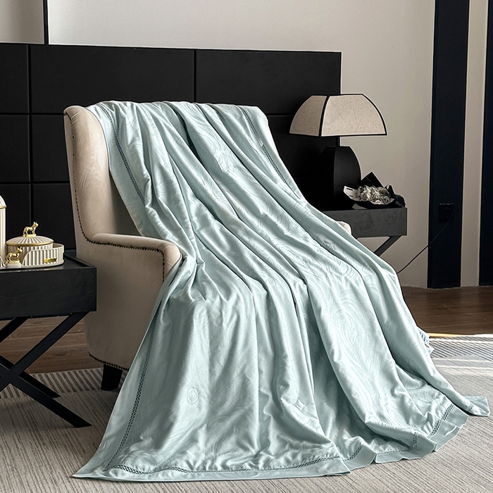 91家纺网 家纺一手货源 找家纺 蜜柚 2025春夏新品蒂芙尼100S天丝银丝大提花夏被夏凉被空调被 蒂芙尼蓝