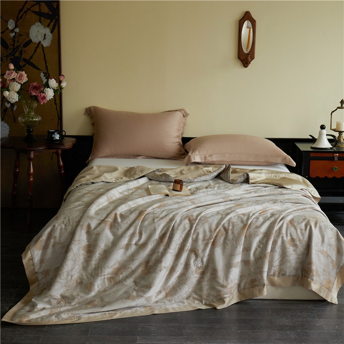 91家纺网 家纺一手货源 找家纺 蜜柚 2025春夏新品魅影A类兰精天丝棉高精密色织大提花夏被夏凉被空调被 皇家风范