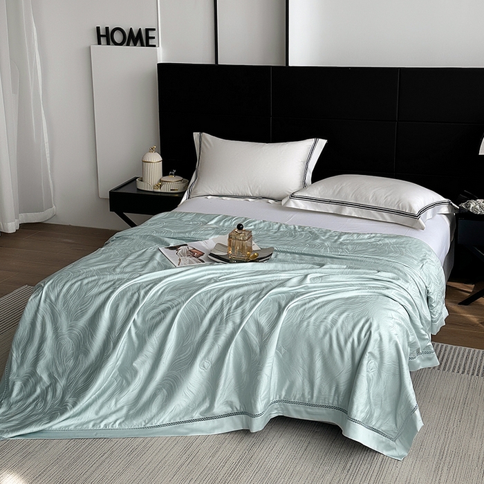 91家纺网 家纺一手货源 找家纺 蜜柚 2025春夏新品蒂芙尼100S天丝银丝大提花夏被夏凉被空调被 蒂芙尼蓝