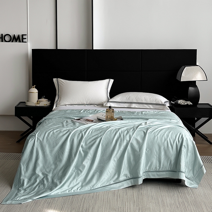 91家纺网 家纺一手货源 找家纺 蜜柚 2025春夏新品蒂芙尼100S天丝银丝大提花夏被夏凉被空调被 蒂芙尼蓝