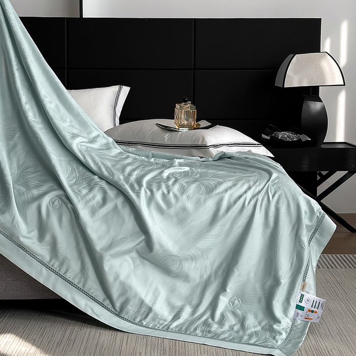 91家纺网 家纺一手货源 找家纺 蜜柚 2025春夏新品蒂芙尼100S天丝银丝大提花夏被夏凉被空调被 蒂芙尼蓝