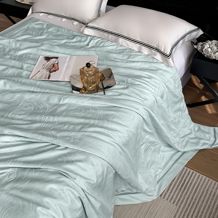 91家纺网 家纺一手货源 找家纺 蜜柚 2025春夏新品蒂芙尼100S天丝银丝大提花夏被夏凉被空调被 蒂芙尼蓝