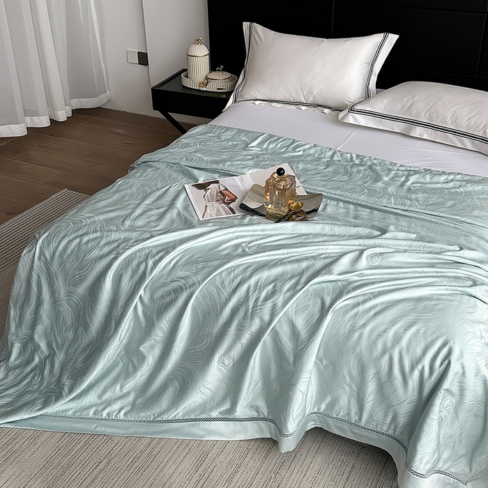 91家纺网 家纺一手货源 找家纺 蜜柚 2025春夏新品蒂芙尼100S天丝银丝大提花夏被夏凉被空调被 蒂芙尼蓝