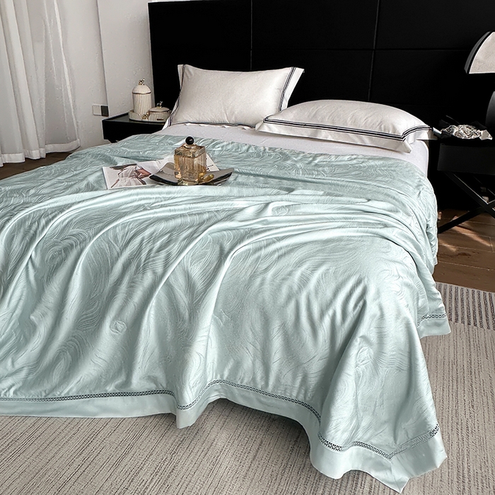 91家纺网 家纺一手货源 找家纺 蜜柚 2025春夏新品蒂芙尼100S天丝银丝大提花夏被夏凉被空调被 蒂芙尼蓝